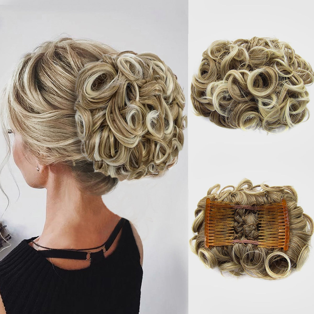 Duttina | Lockiger Messy-Bun-Haarteil mit Gummiband, 2er-Set