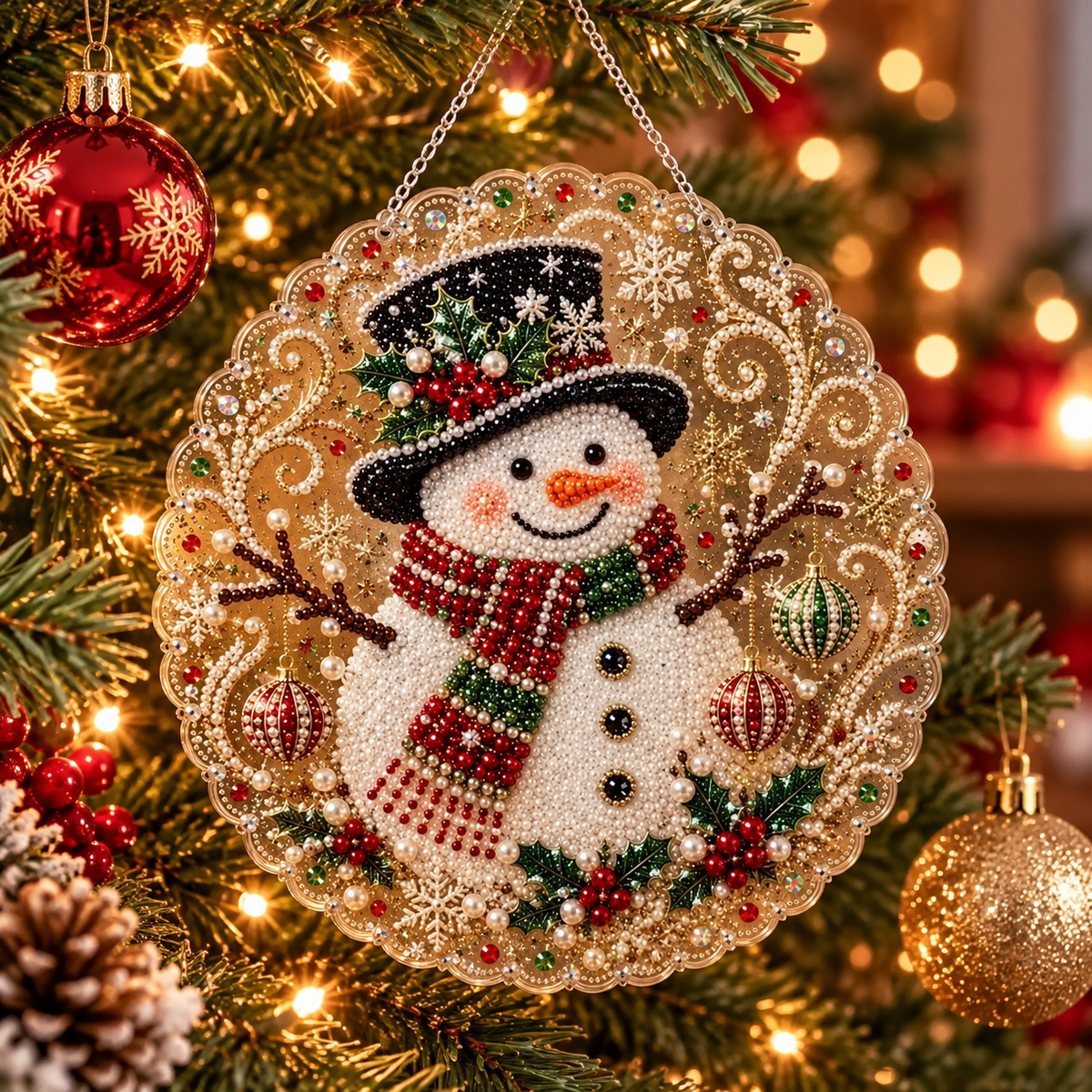 Glitzora | Kit de manualidades navideño de diamond painting, adorno de acrílico de 20 × 20 cm