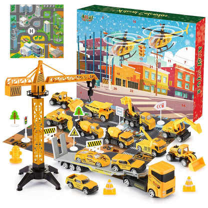 Kranoli | Adventskalender für Kinder mit Fahrzeugen, Kran und Spielbrett