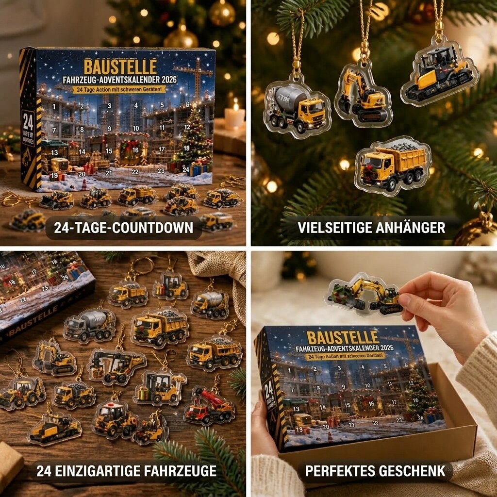 Baggino | Calendario dell’Avvento da cantiere 2026 con 24 ciondoli in acrilico a forma di veicolo