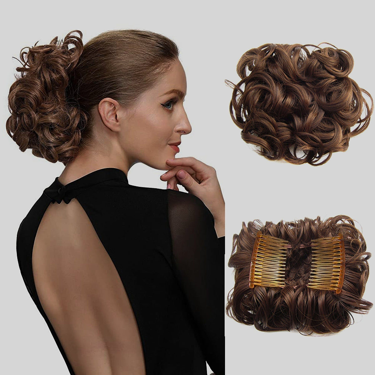 Duttina | Lockiger Messy-Bun-Haarteil mit Gummiband, 2er-Set