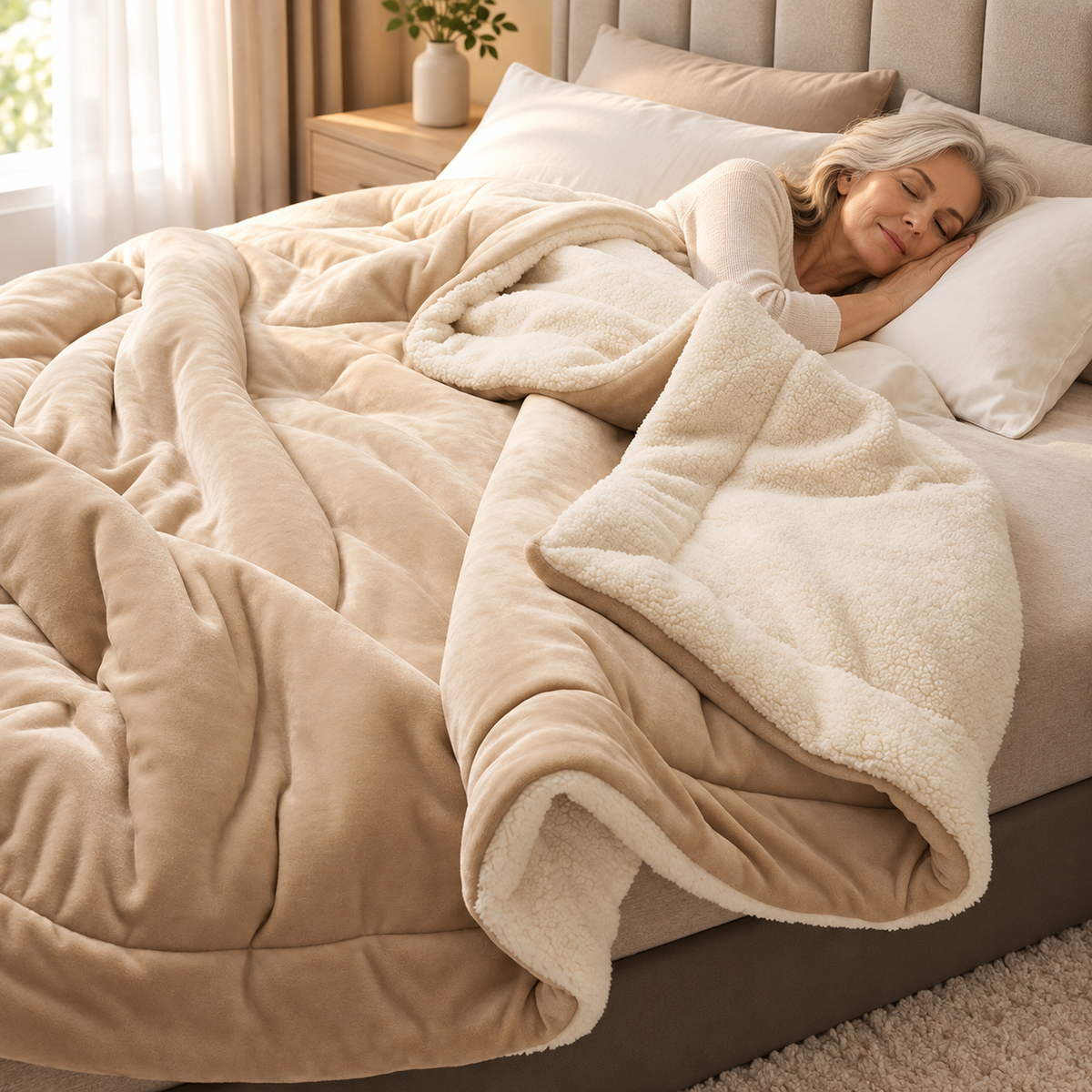 Kuschova | Coperta morbida double-face in micropile e sherpa, 200 × 230 cm
