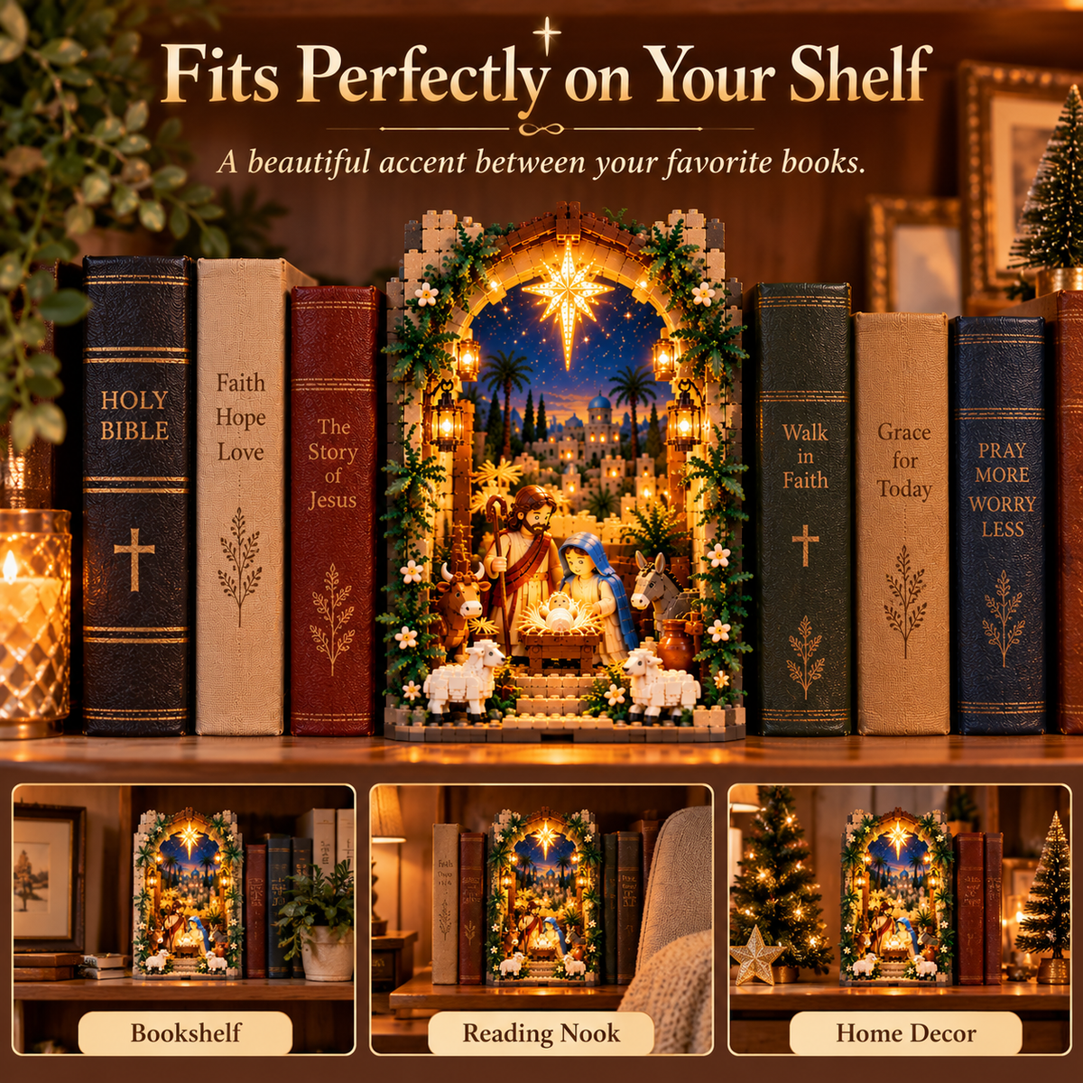 Betlora | Presepe luminoso da costruire, in formato alto per libreria