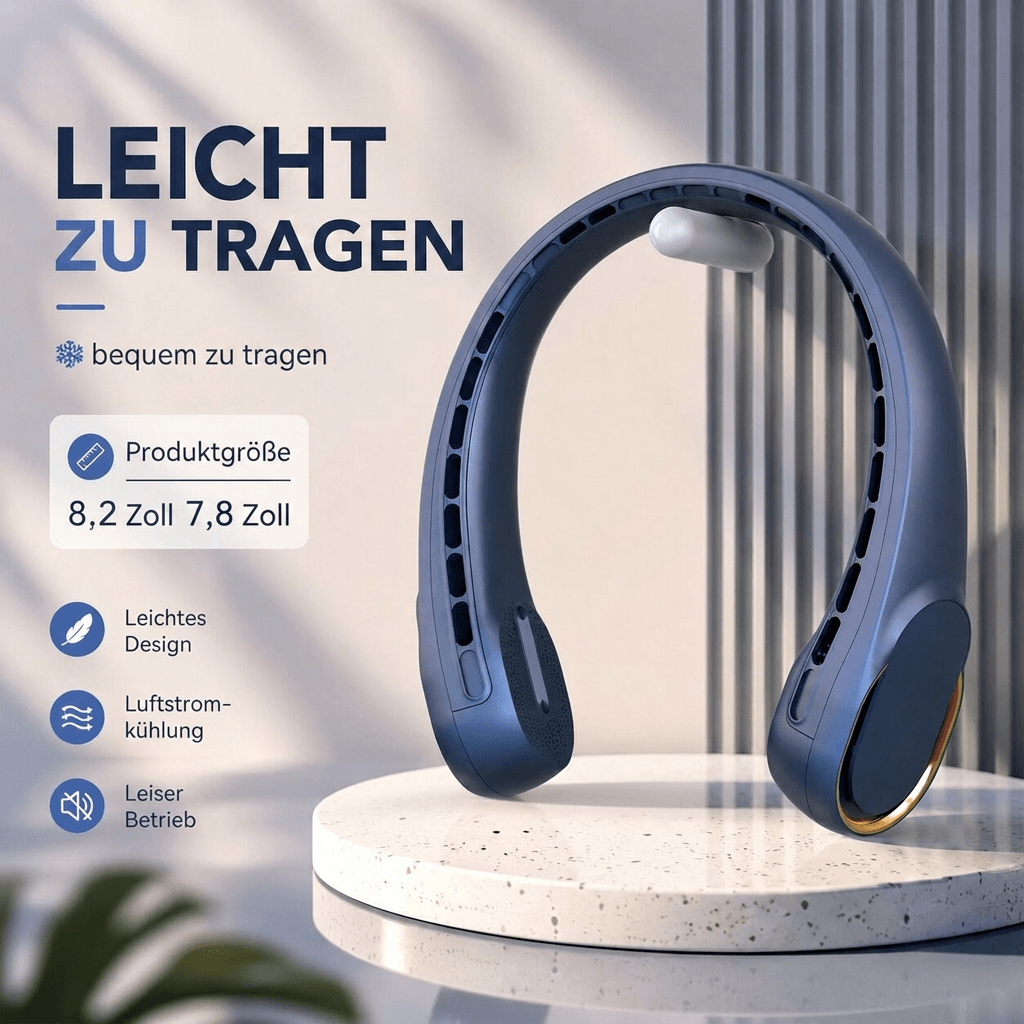 Leiser Bladeless Nackenventilator zum Umhängen | Halsventilator mit 3 Stufen, 4000 mAh Akku & USB | NackenAire