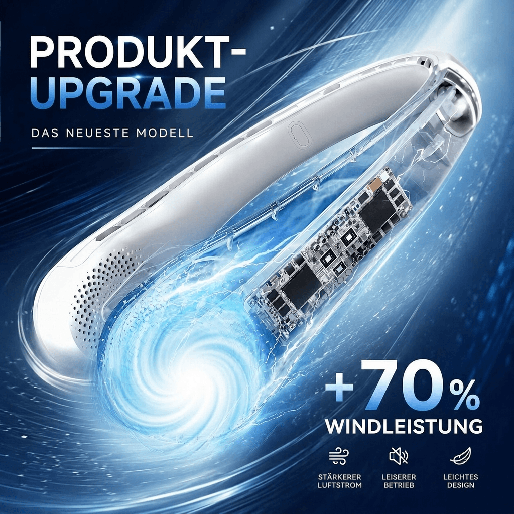 Leiser Bladeless Nackenventilator zum Umhängen | Halsventilator mit 3 Stufen, 4000 mAh Akku & USB | NackenAire