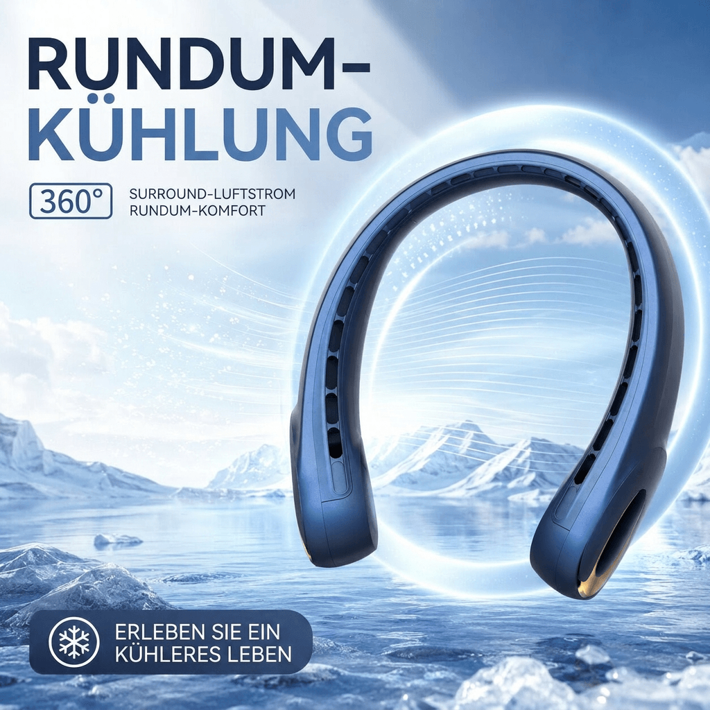 Leiser Bladeless Nackenventilator zum Umhängen | Halsventilator mit 3 Stufen, 4000 mAh Akku & USB | NackenAire