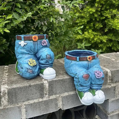 Jardino Denim | Vaso scultoreo in resina con design jeans per succulente