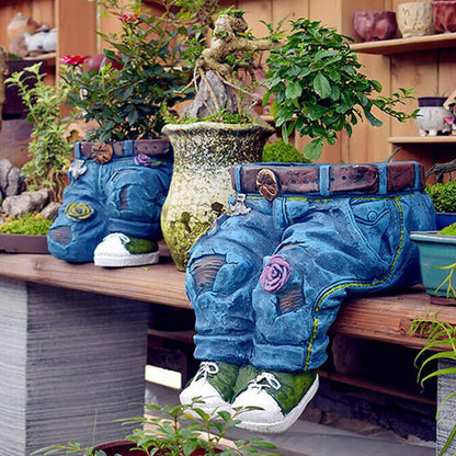 Jardino Denim | Vaso scultoreo in resina con design jeans per succulente
