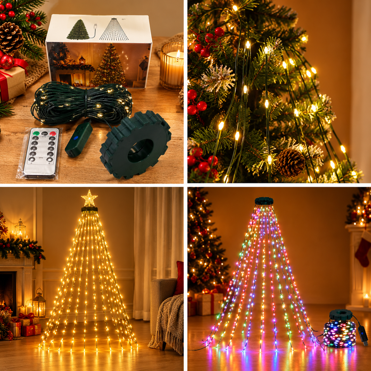 Cascora | Lichterkette Weihnachtsbaum im Wasserfall-Design mit 200 oder 300 LEDs
