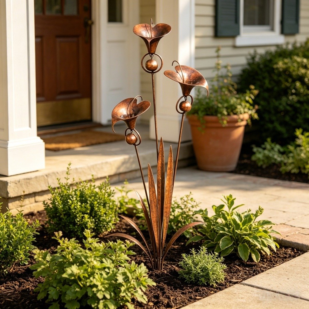 Calvessa | Gartenstecker mit Calla-Blüten und Glocken aus Eisen, 120 cm