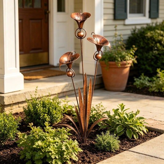 Calvessa | Gartenstecker mit Calla-Blüten und Glocken aus Eisen, 120 cm