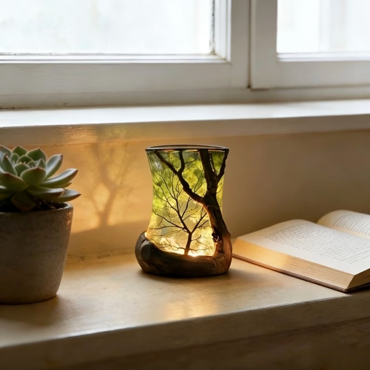 Sylvara | Tischlampe kabellos mit Baumschatten-Projektion und LED-Licht