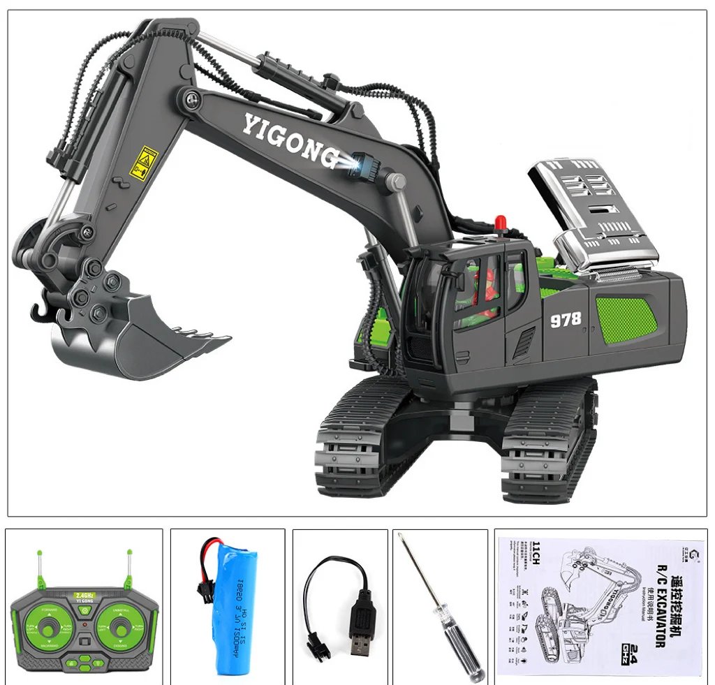 Baggaro | escavatore idraulico radiocomandato 1:20 in alluminio CNC con 18 canali e batteria
