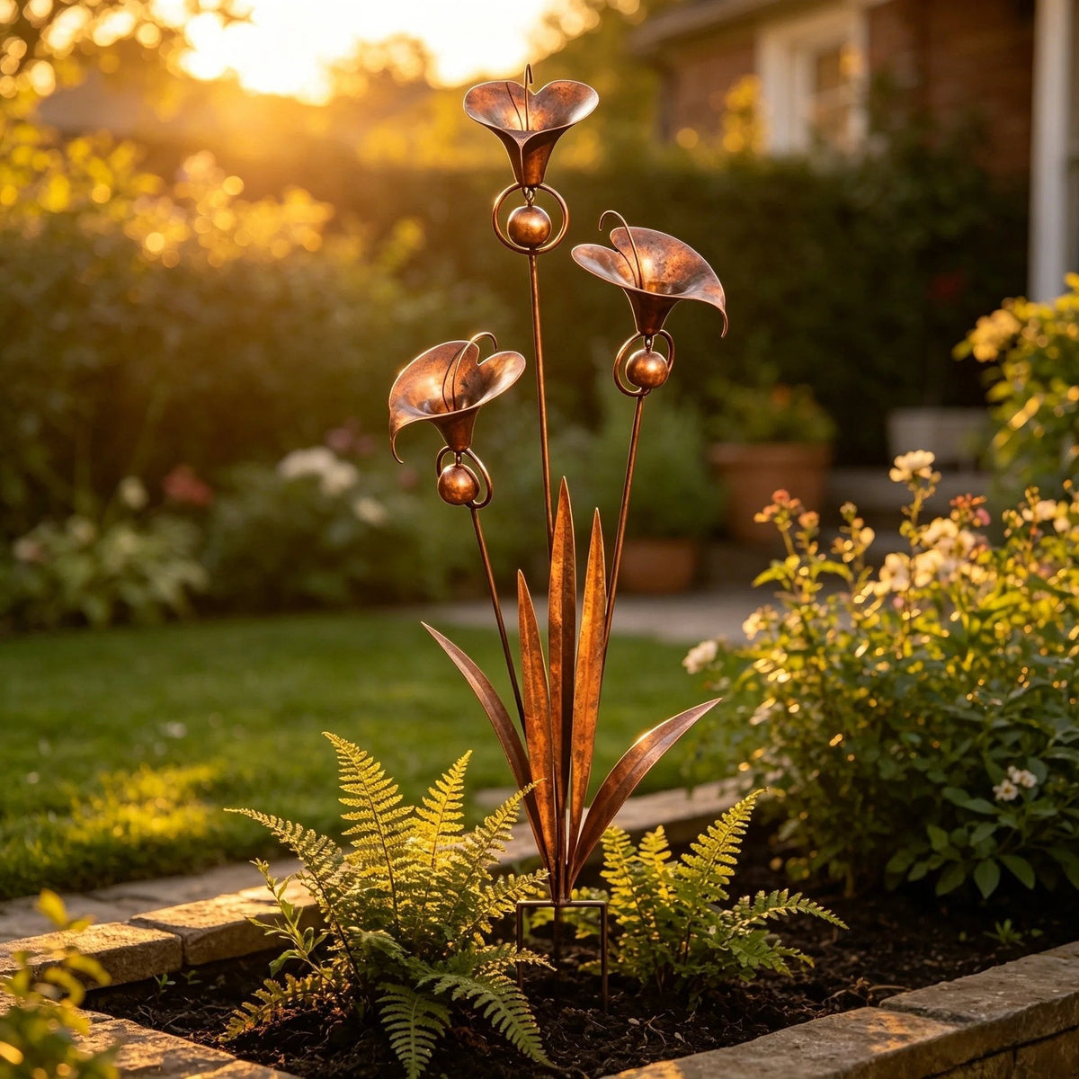 Calvessa | Gartenstecker mit Calla-Blüten und Glocken aus Eisen, 120 cm