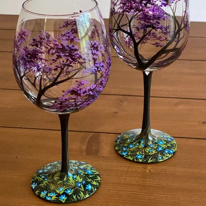 Saisora | Handbemalte Weingläser 4er-Set mit Vier-Jahreszeiten-Baummotiven