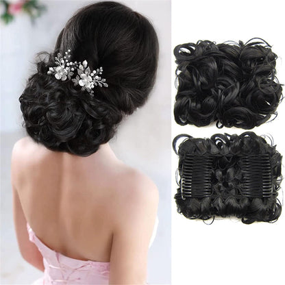 Duttina | Lockiger Messy-Bun-Haarteil mit Gummiband, 2er-Set