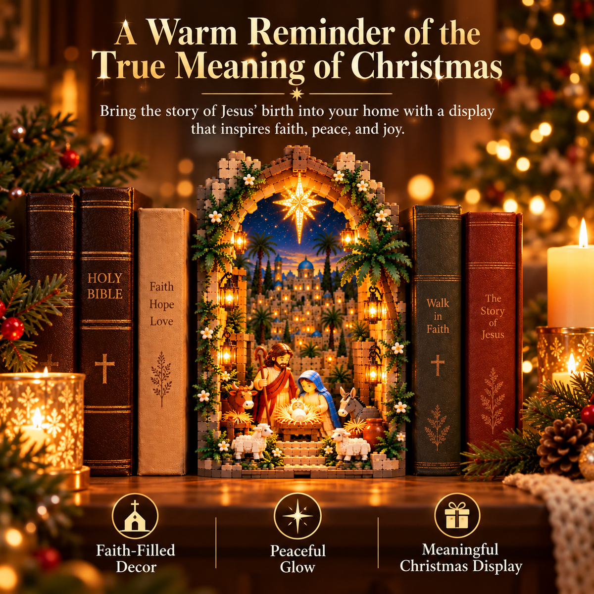 Betlora | Presepe luminoso da costruire, in formato alto per libreria