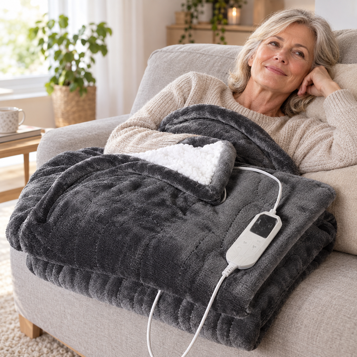 Flanora | Heizdecke aus Flanell und Sherpa mit Fernbedienung und Timer