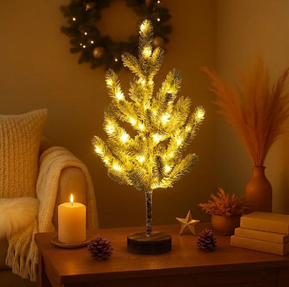 Frosted Winterbaum | Künstlicher Weihnachtsbaum mit Warmweißen LED-Lichtern | Dekobaum 55 cm mit Schneeeffekt