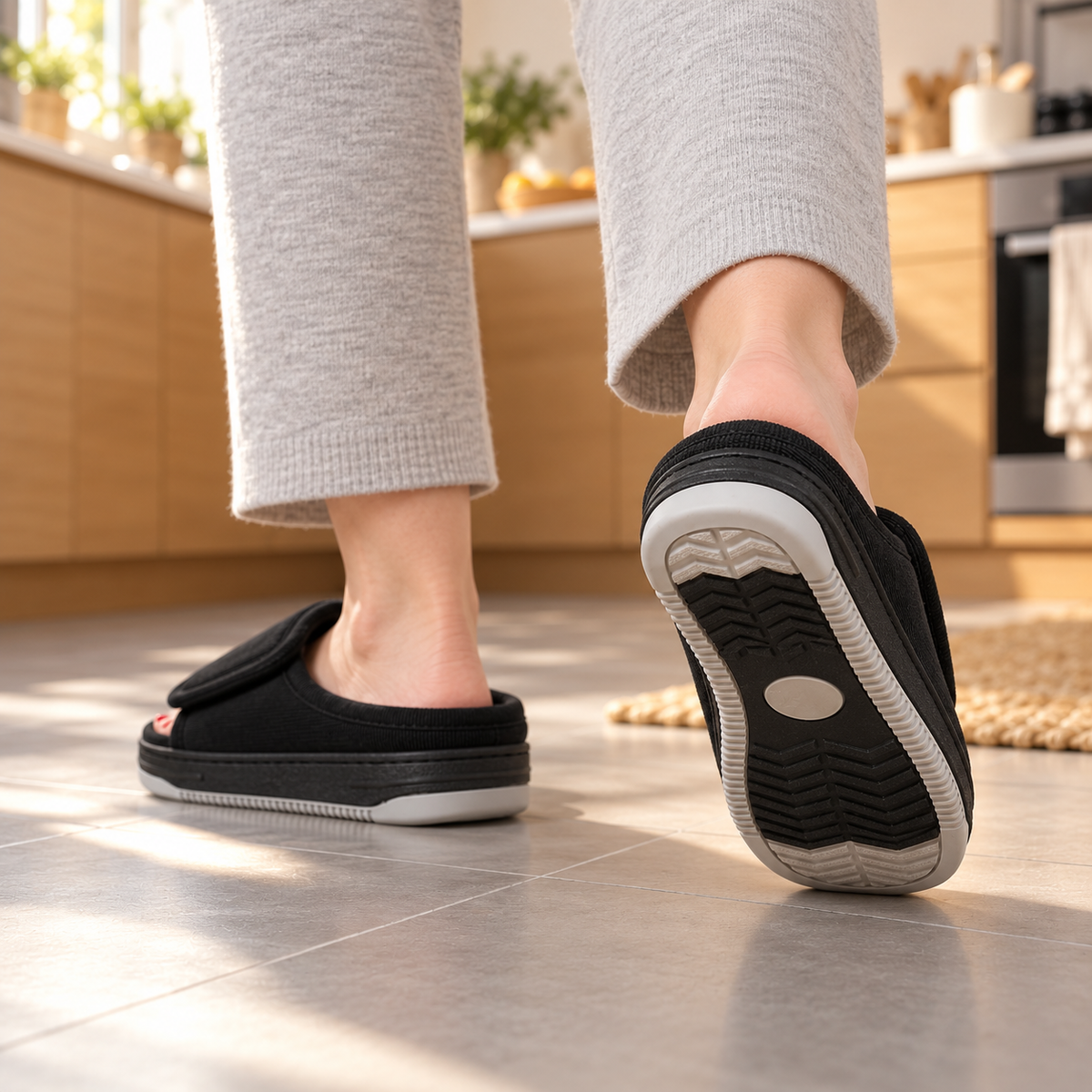 Cordino | Pantofole extra larghe in velluto a coste con chiusura in velcro e soletta imbottita