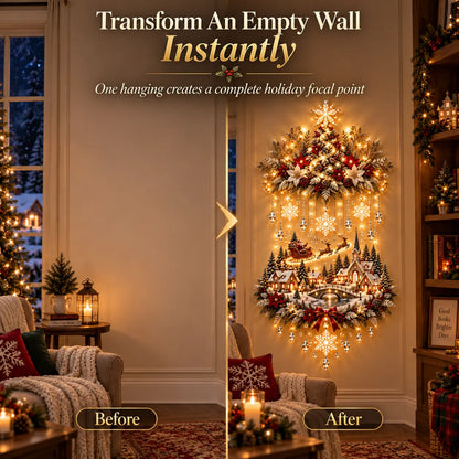 Wintara | Beleuchtete Weihnachtsdeko für die Wand mit Baum und Dorf, 80 cm