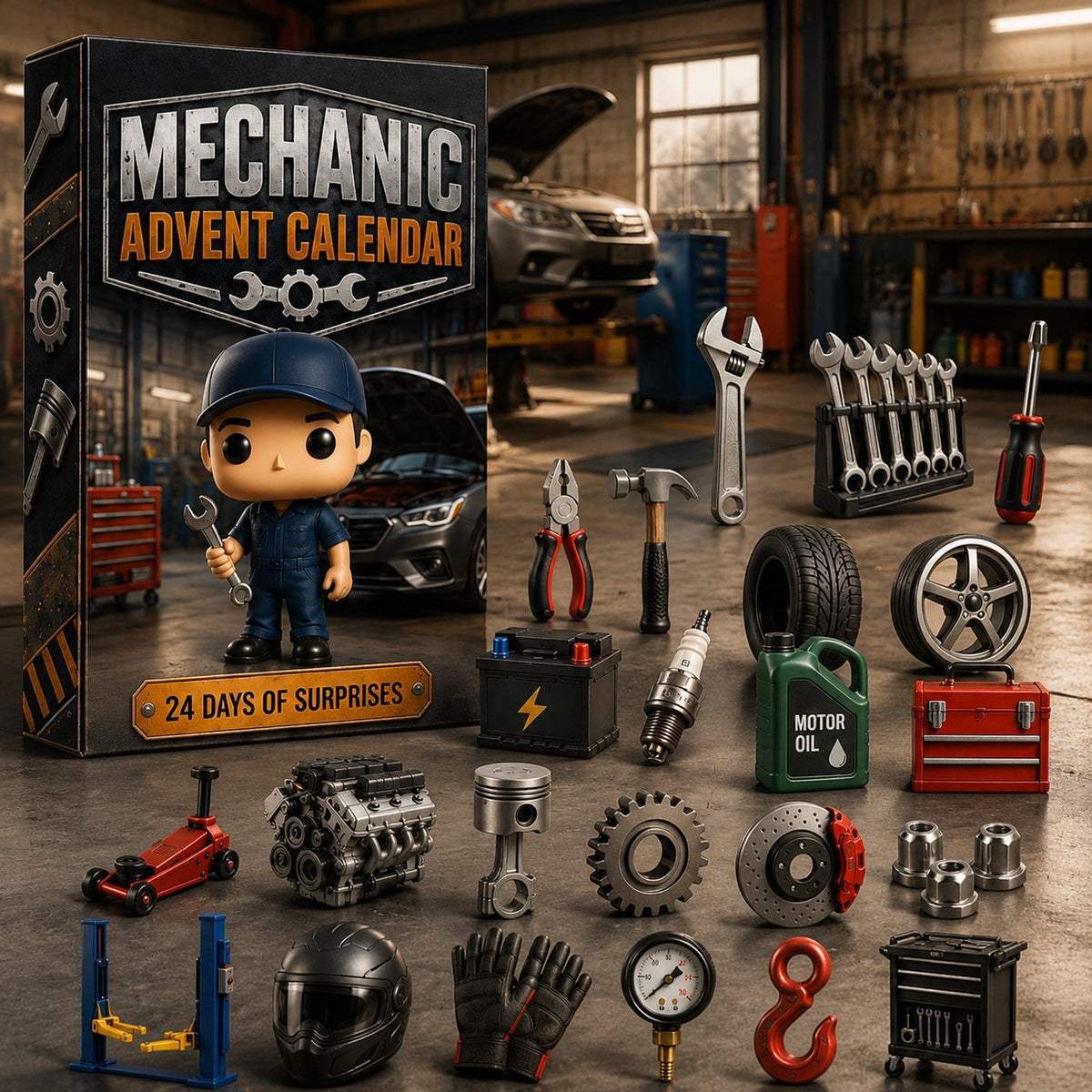 Schraubo | 2026 Advent Calendar with 24 Miniatures from an Auto Repair Shop