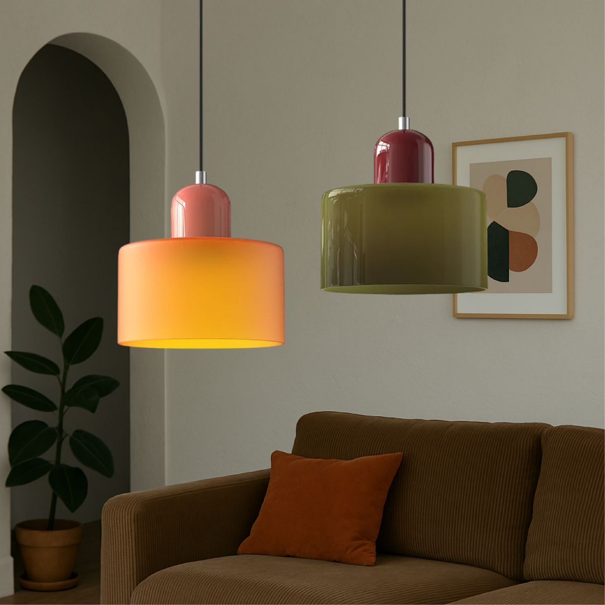 Geomira | Bauhaus Pendelleuchte aus Glas mit E27-Fassung, Pendel 100 cm