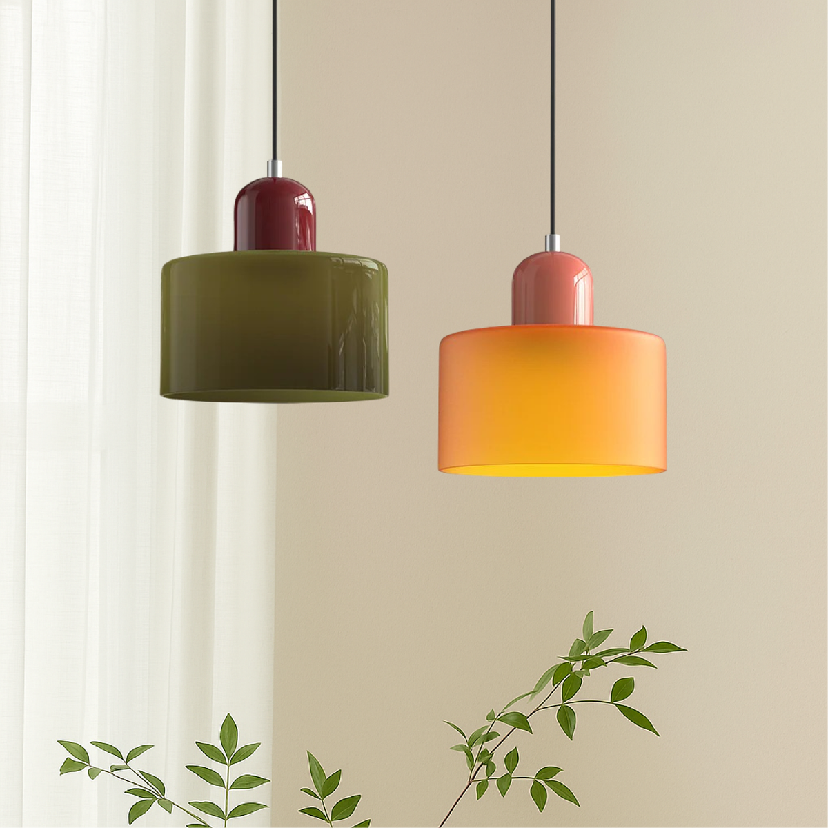 Geomira | Bauhaus Pendelleuchte aus Glas mit E27-Fassung, Pendel 100 cm