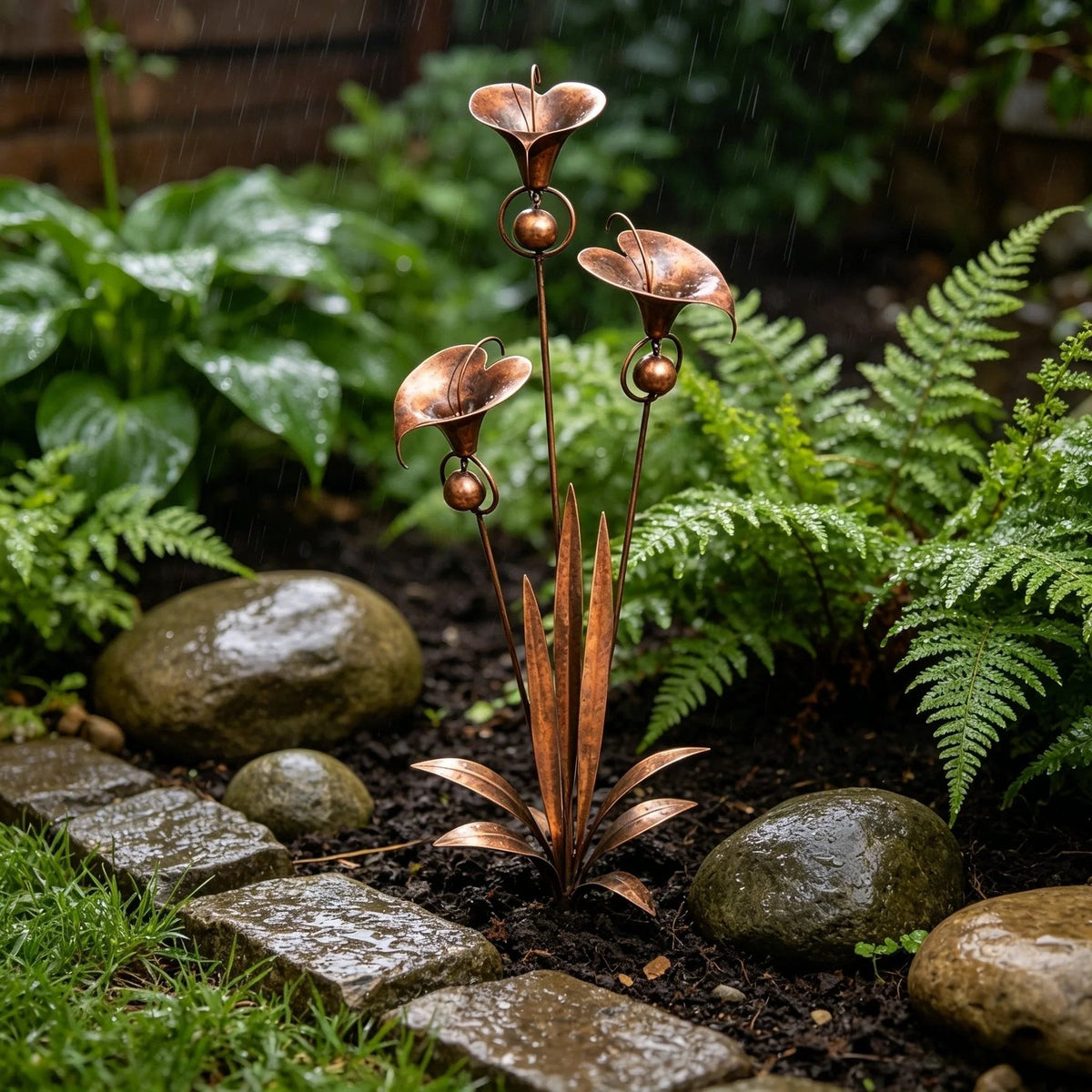Calvessa | Gartenstecker mit Calla-Blüten und Glocken aus Eisen, 120 cm