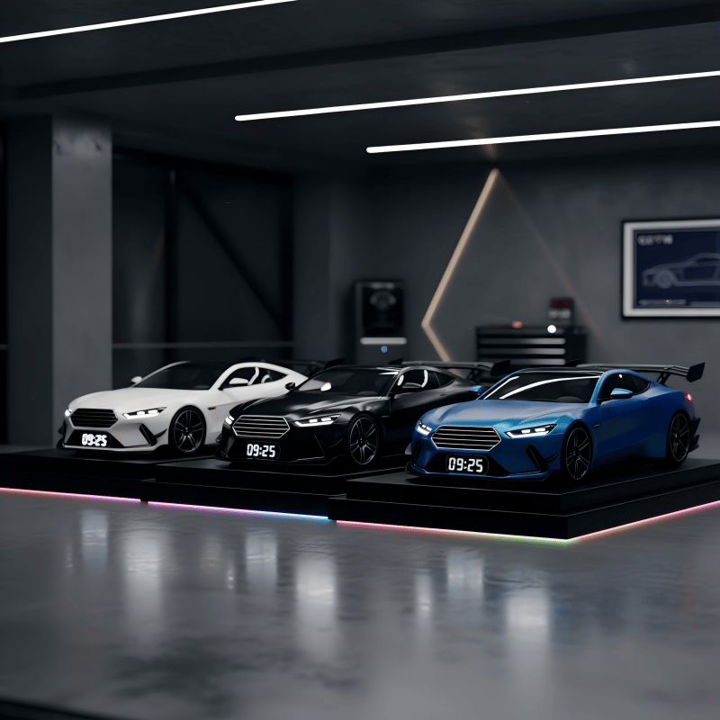 Vroomera | Wecker in Sportwagen-Optik mit Motorsound, LED-Anzeige und Nebeleffekt