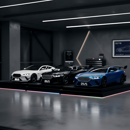 Vroomera | Wecker in Sportwagen-Optik mit Motorsound, LED-Anzeige und Nebeleffekt