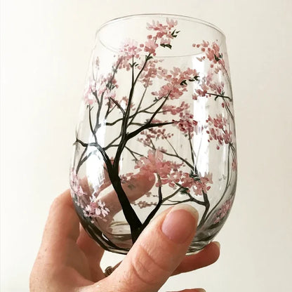 Saisora | Handbemalte Weingläser 4er-Set mit Vier-Jahreszeiten-Baummotiven
