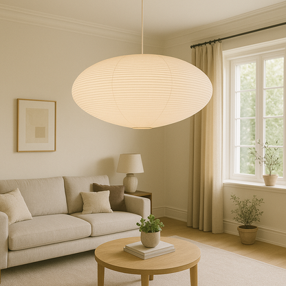 WabiLight | Lampada a sospensione Japandi in carta | Design artigianale in stile Wabi-Sabi con luce LED calda