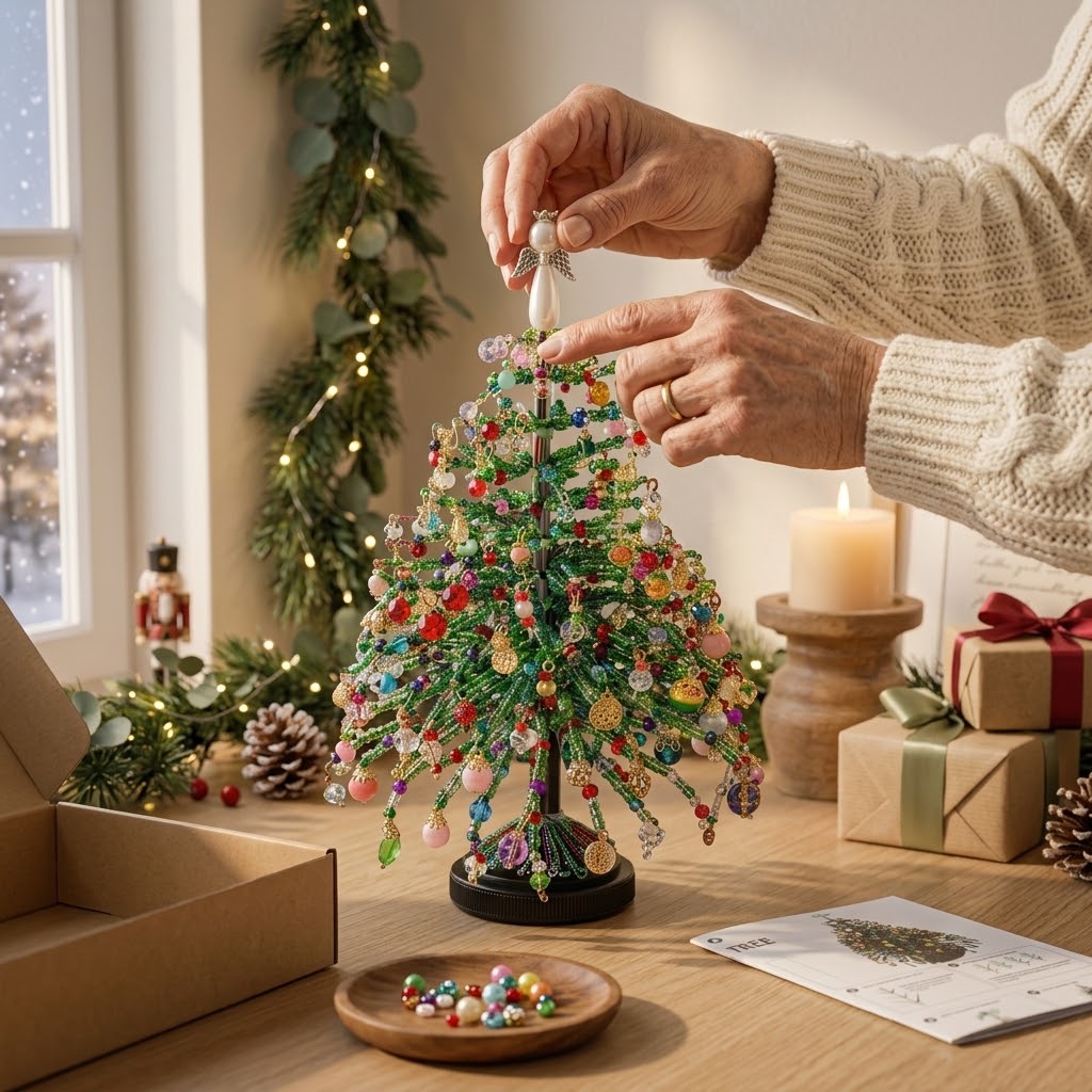 Perlvio | Decorazione natalizia albero di perline da creare con catena luminosa LED, circa 25 cm
