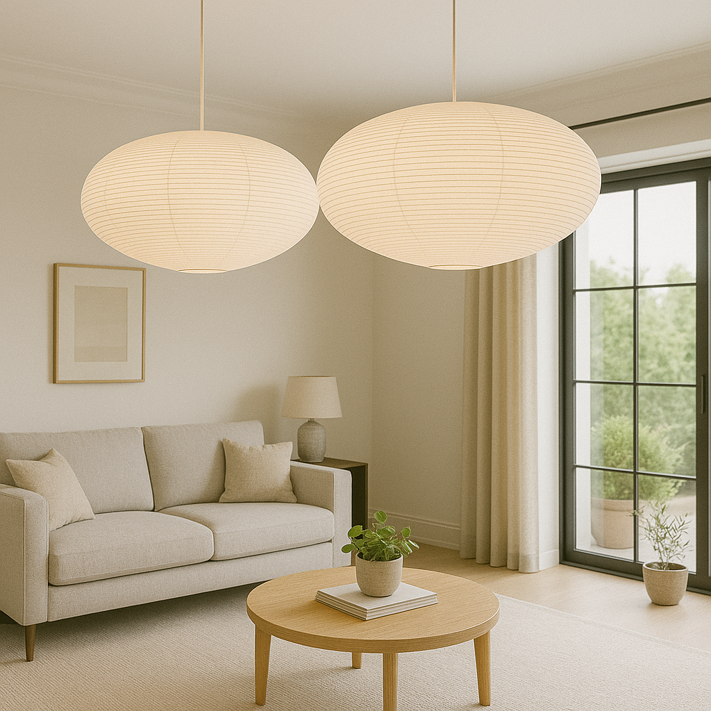 WabiLight | Lampada a sospensione Japandi in carta | Design artigianale in stile Wabi-Sabi con luce LED calda