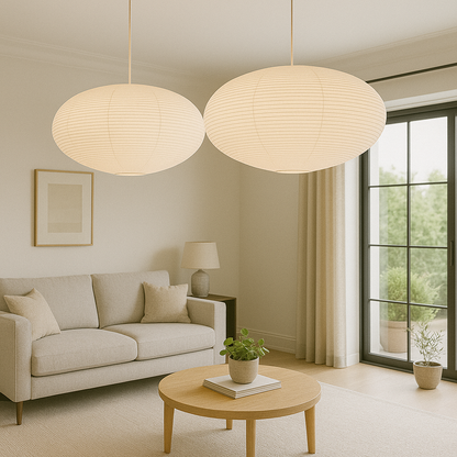 WabiLight | Lampada a sospensione Japandi in carta | Design artigianale in stile Wabi-Sabi con luce LED calda