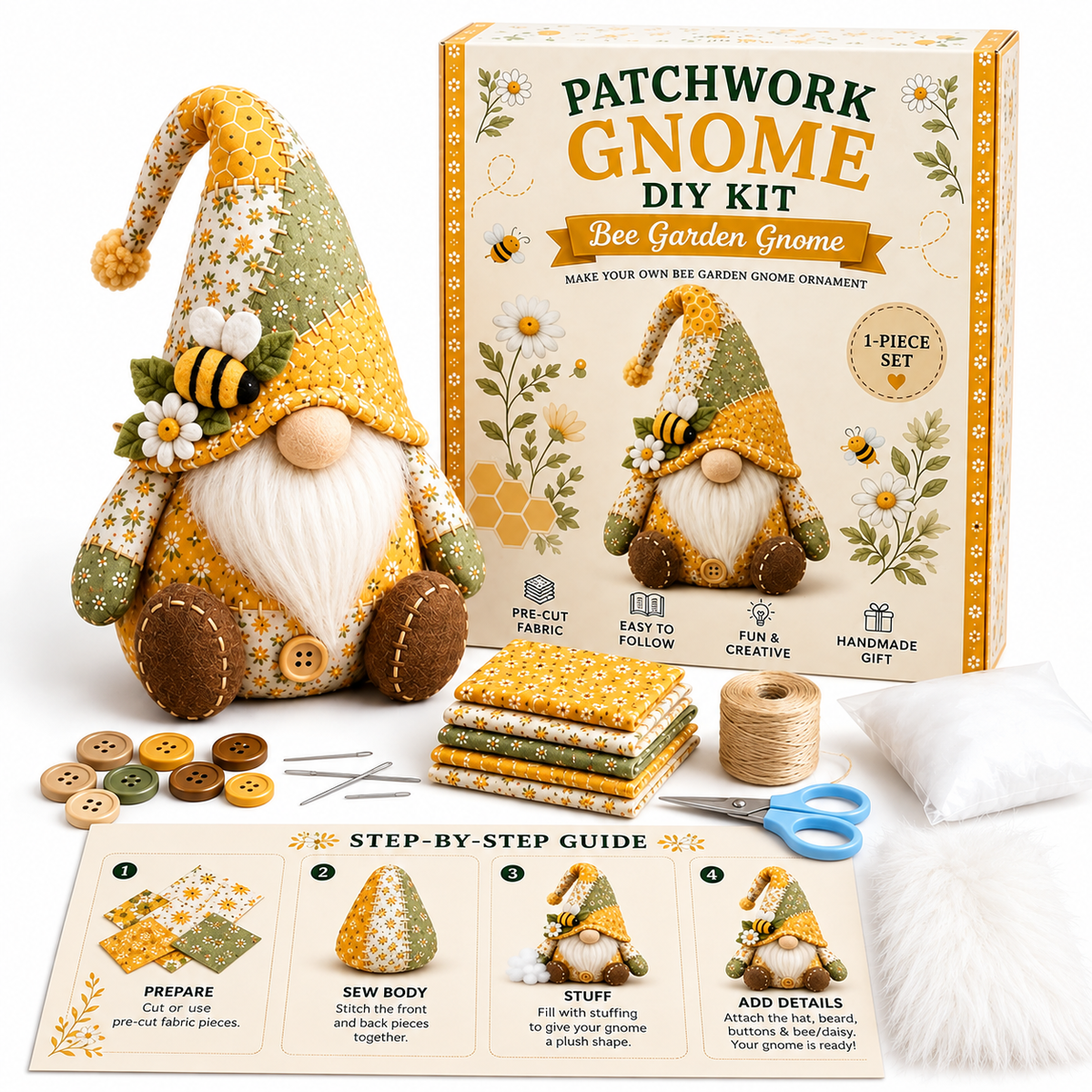 Rosela | Patchwork Wichtel Figur Nähset, Handnähen, ca. 16 cm, 8 Motive
