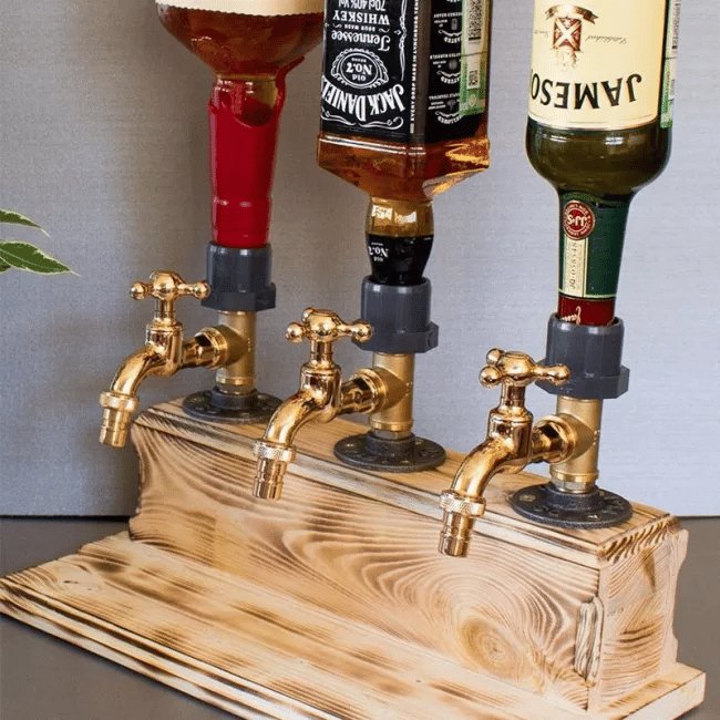 BarrelTap Spender | Distributeur de boissons en bois avec robinet en laiton pour whisky, vin et liqueurs
