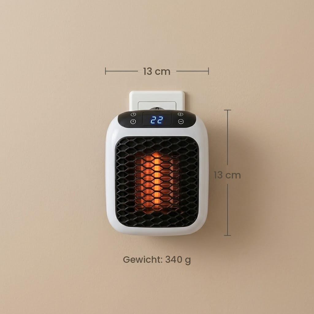 Warmelo | Radiateur soufflant sur prise 400 W, thermostat 15–32 °C et écran