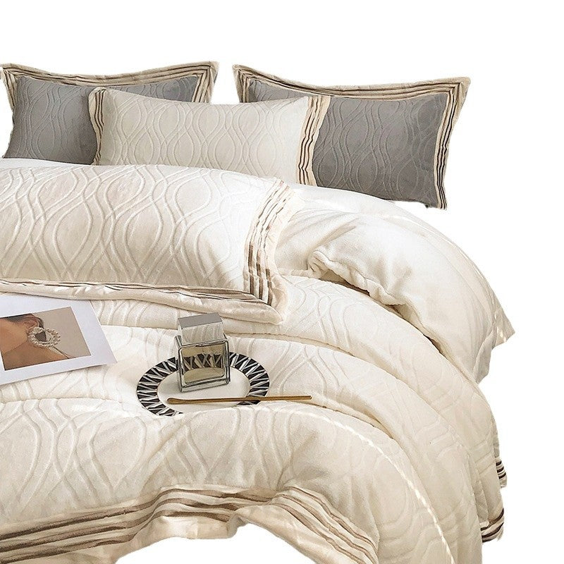 Strivana | Set di biancheria da letto invernale da 4 pezzi in cotone a righe