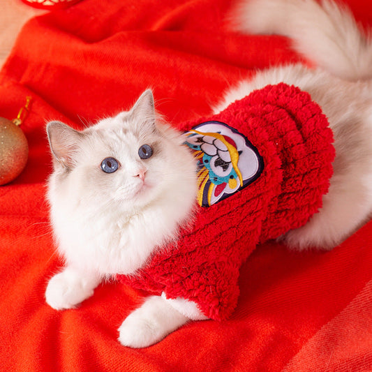 Furvio | Wintermantel für Katzen und kleine Hunde mit Ärmeln und Festmotiv