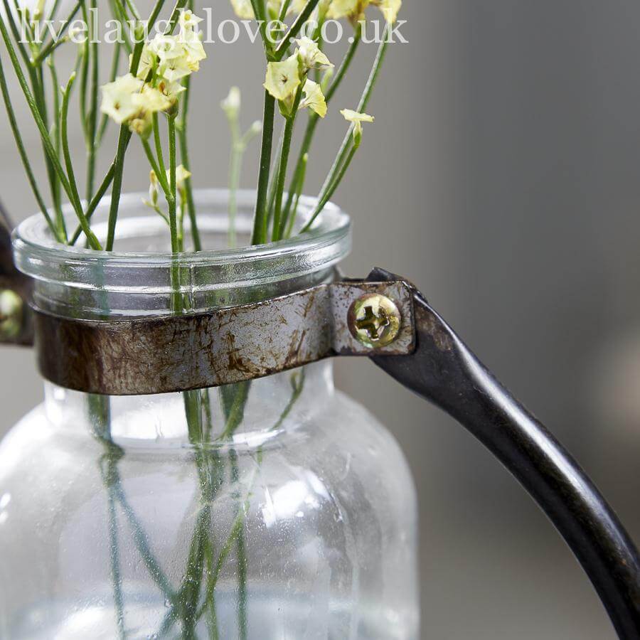 Duvessa | 2 Flaschenvasen aus Glas im Metallhalter, 25,5 cm hoch