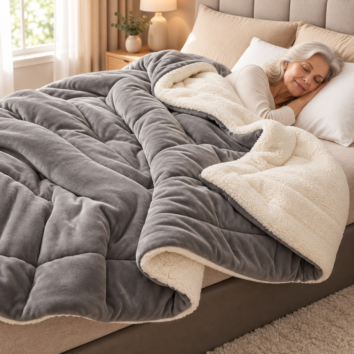Kuschova | Coperta morbida double-face in micropile e sherpa, 200 × 230 cm