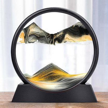 Dunvia | Bewegtes Sandbild im Glasrahmen als Dekoration für Schreibtisch und Regal