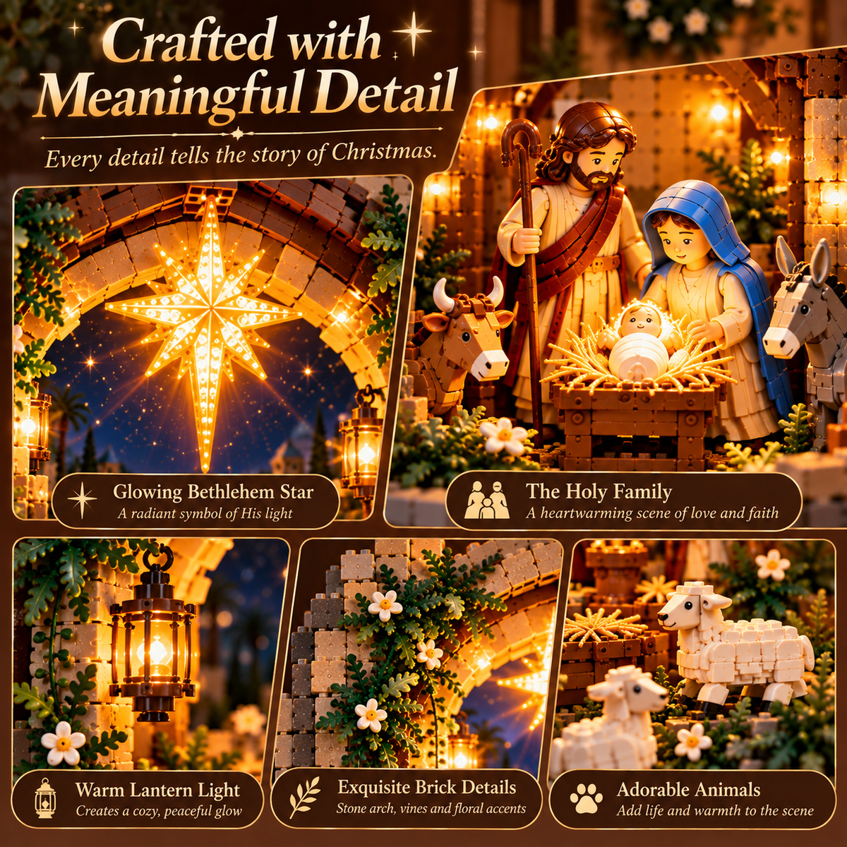 Betlora | Presepe luminoso da costruire, in formato alto per libreria