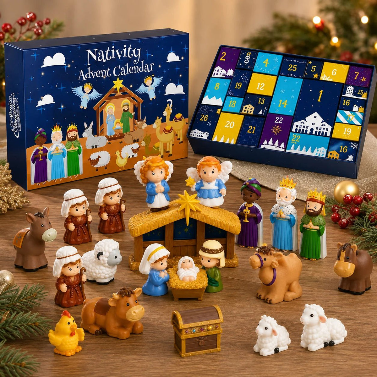 Navielle | Adventskalender Kinder mit 25 Krippenfiguren zur Weihnachtsgeschichte