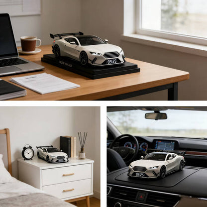 Vroomera | Wecker in Sportwagen-Optik mit Motorsound, LED-Anzeige und Nebeleffekt