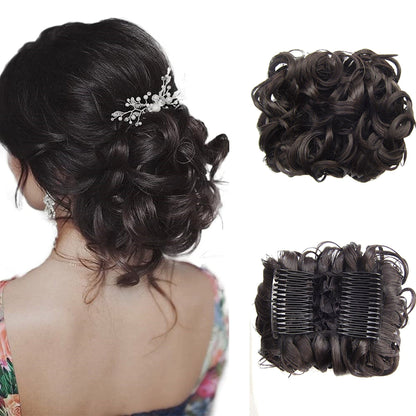 Duttina | Lockiger Messy-Bun-Haarteil mit Gummiband, 2er-Set