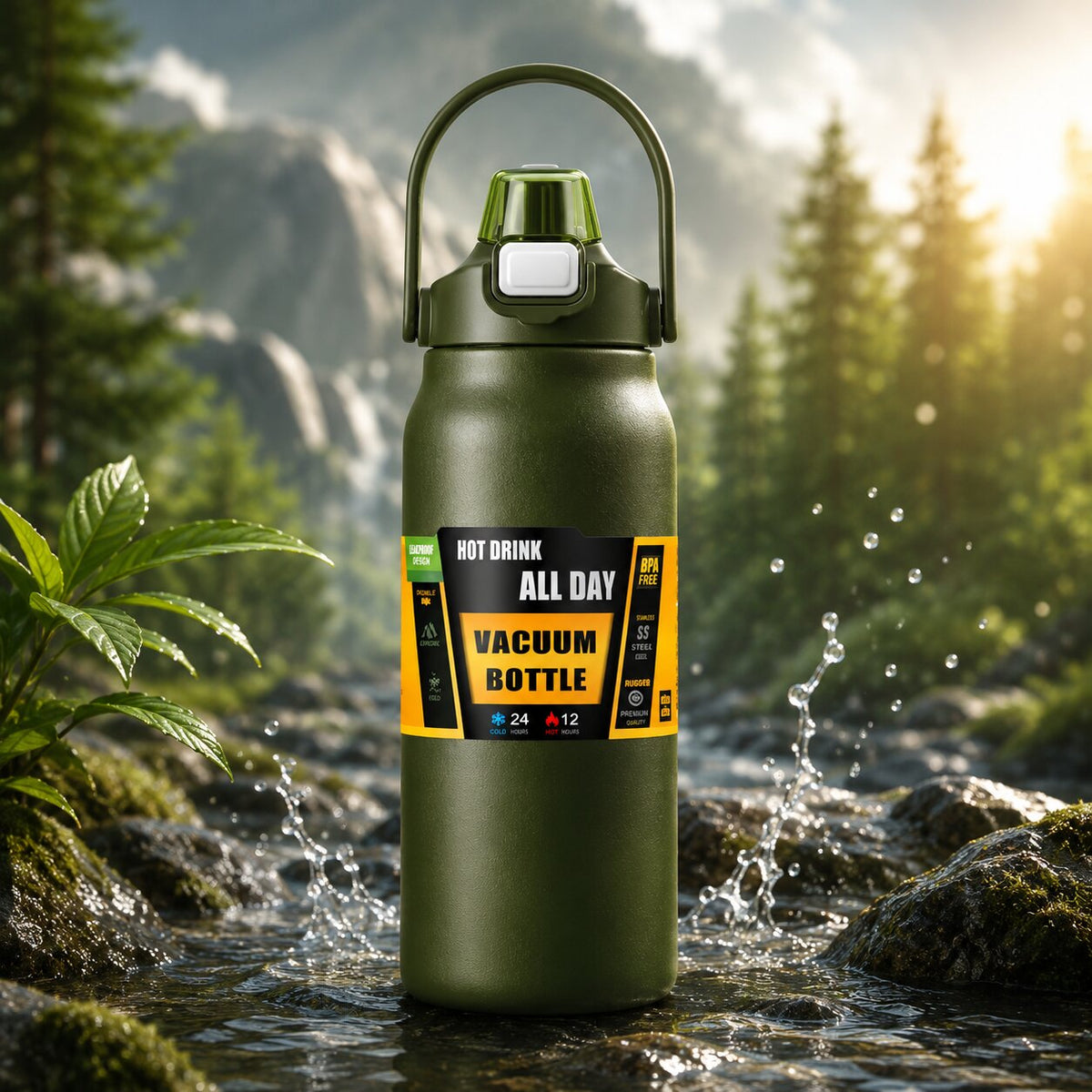 Kalvio | Thermosflasche aus Edelstahl mit Strohhalm, 800 bis 1500 ml