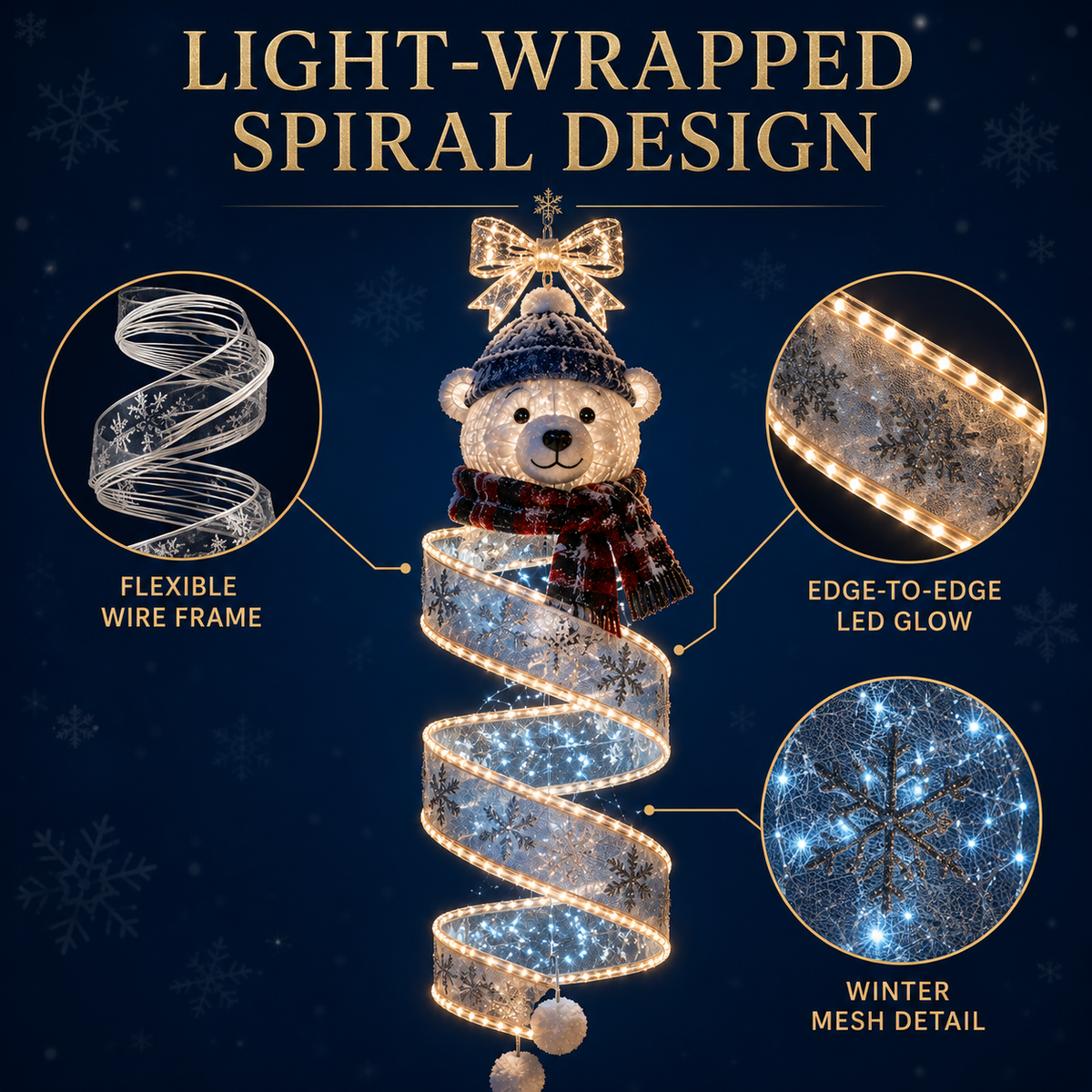 Briana | Beleuchtete Weihnachtsspirale zum Aufhängen, 3 Motive, 40 cm